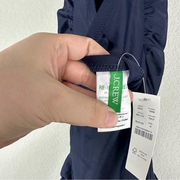 NEW J.Crew Navy Blue Gemma Ruched Bandeau Halter Strap One Piece Swim Swimsuit 6 - Picture 4 of 8